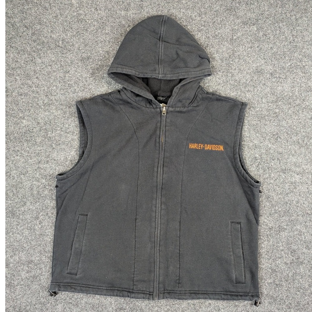 Harley-Davidson Mens Black Hooded Full Zip Vest Embroidered Logo Size XL